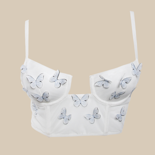 white 3D butterfly crop top